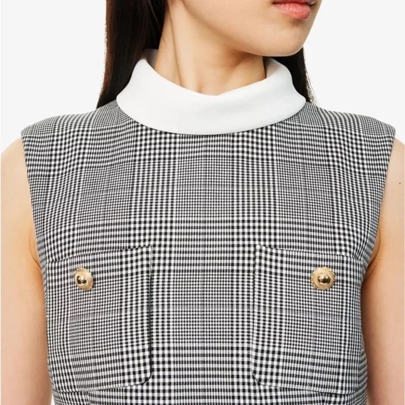 SELF-PORTRAIT Check-Print Sleeveless Stretch-Woven Minidress US 12 - Picture 5 of 16